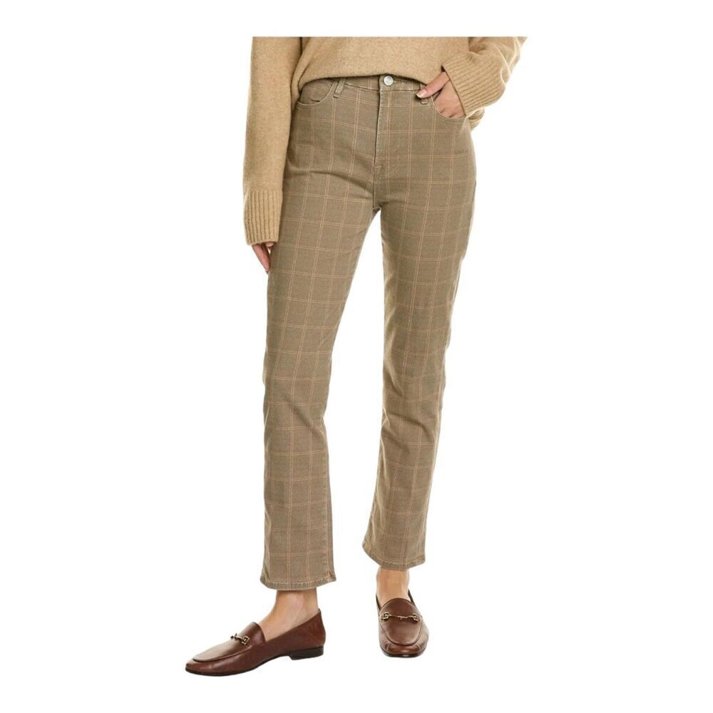 FRAME Jeans Womens 25 Brown Olive Plaid Windowpane Straight Crop Ankle Stretch
